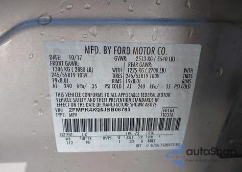 2018 Ford Edge Titanium из США, поврежденный, VIN 2FMPK4K96JBB06783